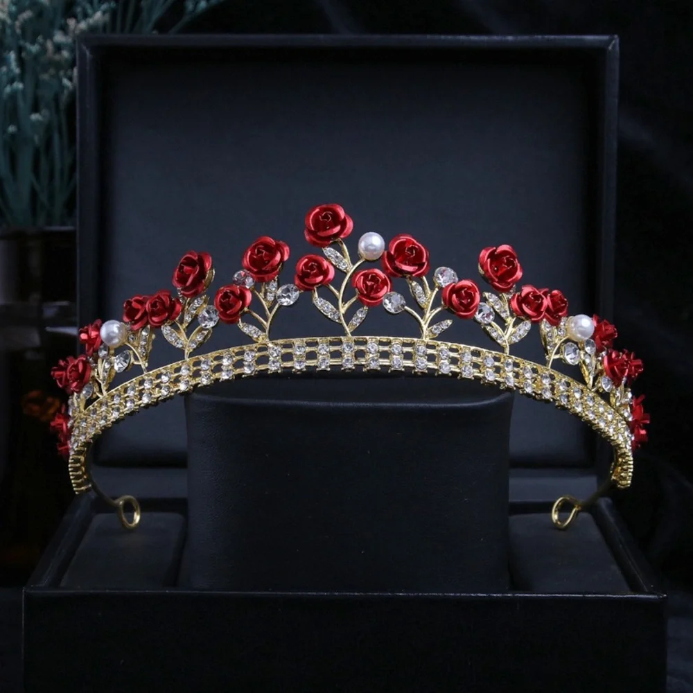 Red rose hair accessories sweet crown tiara queen